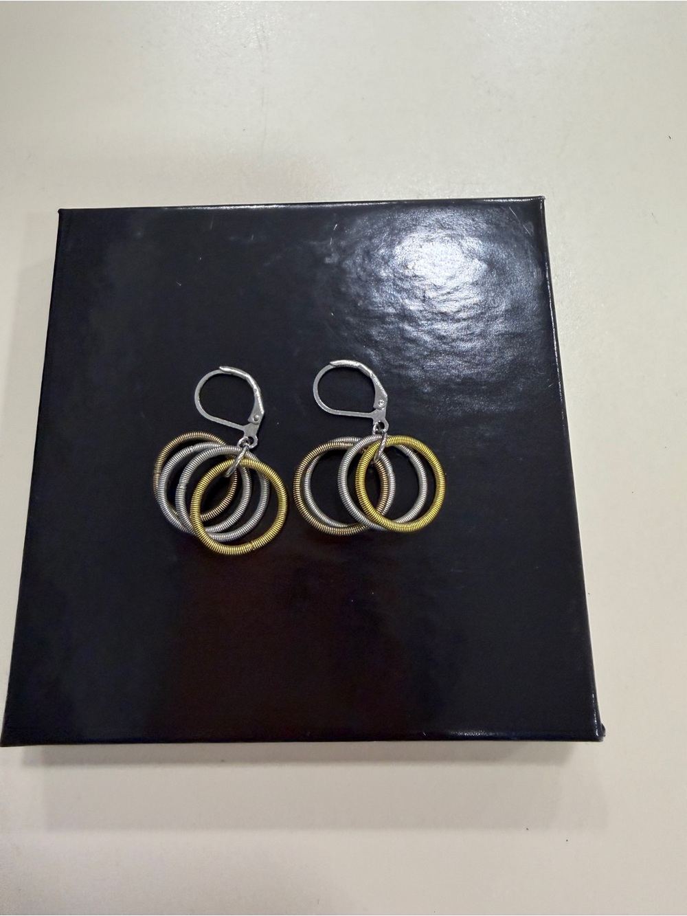 Multi Tone piano wire Hoop Dangle Earrings